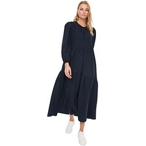TRENDYOL Frau Modest Midi Basic Relaxed Fit geweven stof bescheiden jurk, Donkerblauw, 34