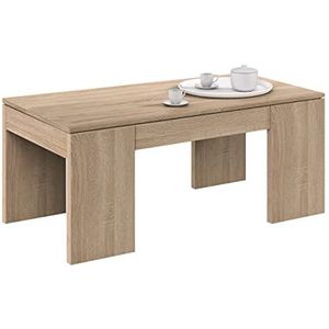 Verhoogde salontafel, eetkamertafel, Kendra-model, afgewerkt in Canadese eik, afmetingen: 100 cm (lengte) x 50 cm (breedte) x 43-54 cm (hoogte)