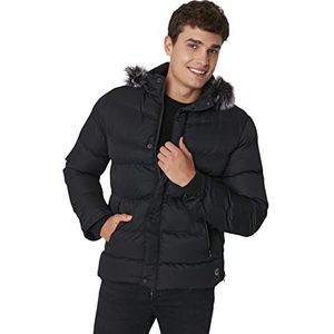 Trendyol Heren capuchon effen normale winterjas jas, zwart, XL, Zwart, XL