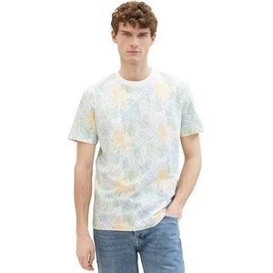 TOM TAILOR T-shirt voor heren, 35093 - Wit Multicolor Leaf Design, L