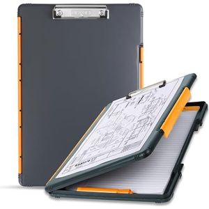 Dexas Slimcase XL 2 Klembord met legal-papierformaat papieropslag, grijs met oranje klem, 39,4 x 26,7 cm