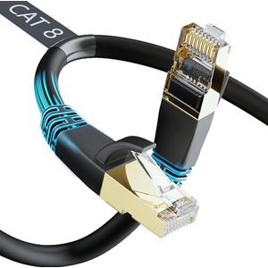 DbillionDa CAT8 Ethernet-kabel, 6 m, robuust, weerbestendig, 26 AWG, 40 Gbps Cat8 LAN-netwerkkabel met vergulde RJ45-connector, UV-bestendig, hoge snelheid voor router/gaming, zwart, Cat8-6 m