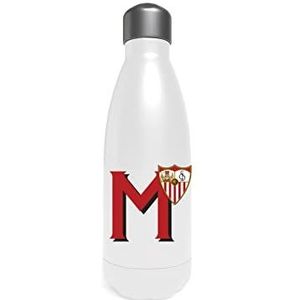 Sevilla - roestvrijstalen waterfles, trommel, veldfles, hermetische afsluiting, letter M, 550 ml, witte kleur, officieel product (CyP Brands)