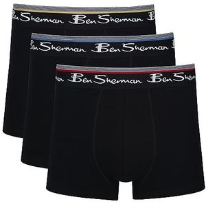 Ben Sherman Boxershorts voor heren in zwart, soft-touch katoenrijke boxershorts met elastische band, comfortabel en ademend ondergoed - multipack van 3 stuks, Zwart, S