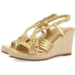 GIOSEPPO Witte sandalen van leer met riem en hoge sleehak van jute voor dames Glide, donkergoud, 39 EU