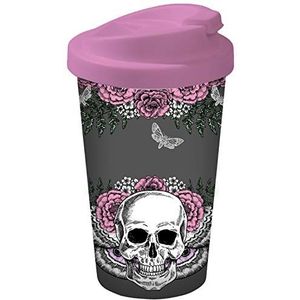 Infinite by GEDA LABELS (INFKH) 13667 doodskop Lady Skull Coffee to go beker, thermosbeker, herbruikbare beker, PP, grijs/roze