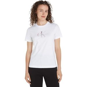 Calvin Klein Jeans Diffuse Monologo Regular Tee S/S T-shirts voor dames, Helder Wit, XS