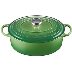 Le Creuset Signature gietijzeren braadpan met deksel, Ø 27 cm, ovaal, geschikt voor alle warmtebronnen en inductie, volume: 4,1 l, 4,425 kg, bamboe, 21178274082430