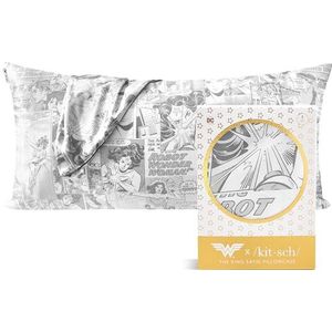 Kitsch Wonder Woman satijnen queen-kussensloop met ritssluiting voor haar en huid, zachter dan zijde, machinewasbaar, kreukvrij, satijnen kussenslopen, standaardformaat, motief: Comic Print