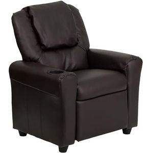 Flash Furniture Kinderfauteuil met bekerhouder, leer, bruin lederzacht, set van 1