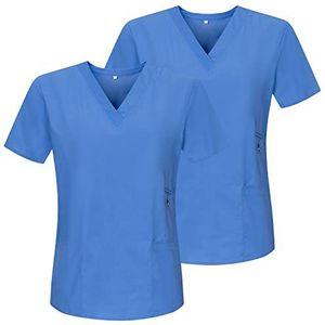 MISEMIYA Dames Bz-2-g718 werk-T-shirt, hemelsblauw 707-4, X-Small (verpakking van 2), Hemelsblauw 707-4, XS