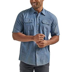 Wrangler Authentics Klassiek overhemd met korte mouwen van stof button-down voor heren, Chambray Donker, M