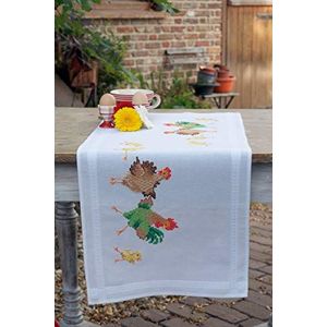 Vervaco PN-0153745 kippenfamilie bedrukte tafelloper borduurset, katoen, meerkleurig, ca. 40 x 100 cm / 16"" x 40