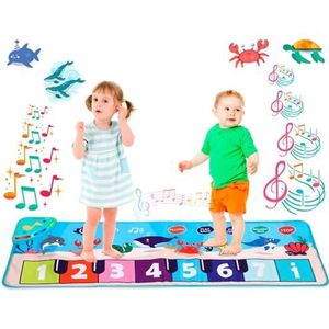 NK Muzikaal tapijt voor baby's, met 8 zeegeluiden, led, piano, speelgoed voor kinderen van 3 tot 5 jaar, origineel Montessori-cadeau, verjaardag, Kerstmis, opvouwbaar, opname/playback-functie (110 x