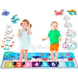 NK Muzikaal tapijt voor baby's, met 8 zeegeluiden, led, piano, speelgoed voor kinderen van 3 tot 5 jaar, origineel Montessori-cadeau, verjaardag, Kerstmis, opvouwbaar, opname/playback-functie (110 x