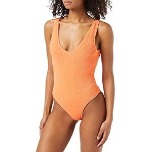 Urban Classics Badpak voor dames van stijlvol gekreukt materiaal, voor dames, zwempak met hoge pijpen, verkrijgbaar in 2 kleuren, maten XS - XXL, oranje (papaya), S