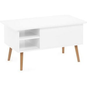 Furinno Jensen Lift Top Salontafel met Houten Poot, Massief Wit, 48,01 (D) x 89,99 (B) x 47,6 (H) cm