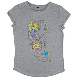 Disney Dames Tangled Rapunzel Sketch Organic Rold Sleeve T-Shirt, Melange Grey, M, grijs (melange grey), M