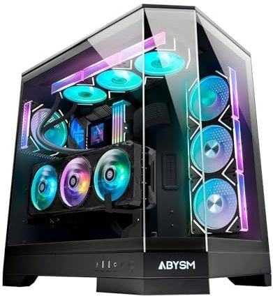ABYSM Gaming E-ATX Danube SAVA H600 Black behuizing met drie panelen van gehard glas, vier 120 mm ARGB-ventilatoren, controller, GPU-ondersteuning en PCIe 4.0-riser-kabel, 16x