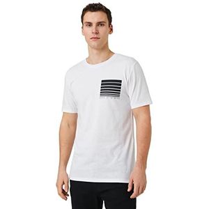 Koton Heren T-shirt met ronde hals, slim fit, slogan bedrukt, korte mouwen, wit (000), XL