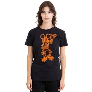 mandarin creative ltd Mickey Mouse Skeleton dames T-shirt, zwart, medium, Zwart, M