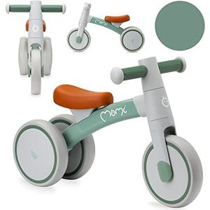 Momi Tedi Kinderloopfiets voor baby's (maximaal lichaamsgewicht 25 kg), mini-loopdriewieler met lekvrije kunststof wielen, licht metalen frame, 1,2 kg, groen