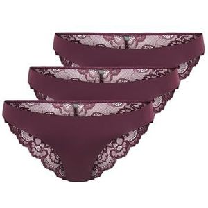 Only Dames Onlchloe Lace Glitter Brazil 3-Pack Acc, Winetasting, S (3-pack), Winetasting, S