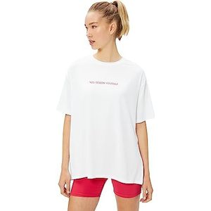 Koton Dames Oversized Slogan Bedrukt Sport T-shirt met korte mouwen, wit (000), S
