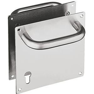 Amig, Deurklink set Mod.2 met plaat en sleutel van roestvrij staal 18/8, voor vouw- of toegangsdeuren, binnen- of buitendeuren, greep: Ø 19 x 151 mm, plaat: 180 x 180 mm, zilver