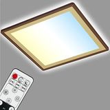 BRILONER - LED plafondlamp met backlight effect, slanke LED plafondlamp CCT, ultra plat, dimbaar, afstandsbediening, 420x420x29 mm, bruin-goud
