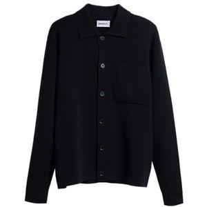 Diana Studio, Zwart gebreid overhemd voor heren, wol, lange mouwen, maat L, regular fit, Zwart, L