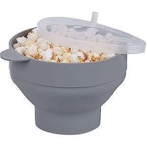 Relaxdays popcorn maker voor de magnetron, popcorn popper, transparant deksel, handgrepen, opvouwbaar, grijs