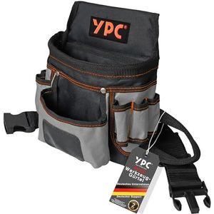 YPC Presto Gereedschapsgordeltas XL, gereedschapsriem, werkriem, waterdichte gereedschapstas met hamerlus, scheurvaste nylon riem, 12 zakken, grijs-zwart, 27 x 21 x 13 cm, 5 kg draagkracht