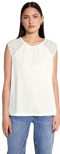 Street One Studio Dames linnen look top met kant, off-white, 38