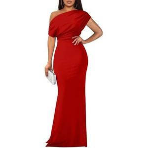YMDUCH Elegante mouwloze off-shoulder bodycon, lange formele feestjurk voor dames, Rood, S