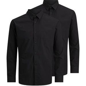 JACK & JONES Overhemd voor heren, verpakking van 2 stuks, regular fit, bovenhemd, Zwart/Pack:/ Black, S