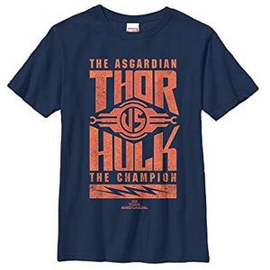 Marvel Universe Thor and Hulk Stack Boy's Solid Crew Tee, Navy Blue, X-Small, Navy, XS