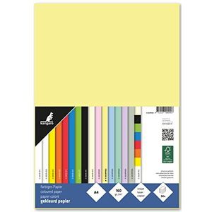 Kangaro Gekleurd papier pastelgeel, DIN A4-160 g/m², FSC mix, 50 stuks, briefpapier, knutselpapier, doe-het-zelf