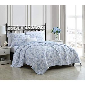 Laura Ashley Home | Walled Garden Collection | Quilt Set - 100% Cotton - Cozy, Soft and Breathable - Reversible & Medium-Weight for All Season Bedding, Full/Queen, Blue
