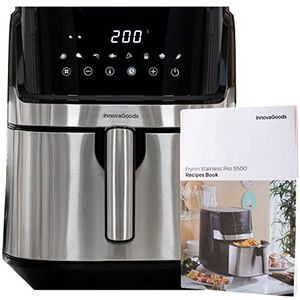 InnovaGoods - Airfryer Fryinn Pro 5500 zonder Olie, 1700W, 5,5L, 8 Programma's, Digitale Touchscreen, Energiebesparend, 360º Luchtstroom, Antiaanbak, Zwart/Roestvrij Staal, Kunststof Aluminium