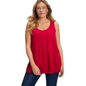 Ulla Popken Dames grote maten plus size top, sierplooien, A-lijn, ronde hals, mouwloos, modaal papaver 42+ 796470575-42+, marineblauw, 42-44
