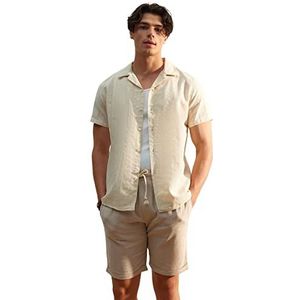 Trendyol Heren Man Regular Fit Basic Kraag Geweven Shirt, Beige, M