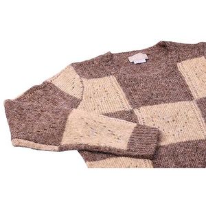 Jalene Modieuze gebreide trui voor dames, met hol kleurcontrast, nylon, wolwit, geruit, maat XS/S, wolwit geruit, XS