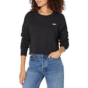 DKNY Sport Dames Metallic Logo Cropped Pullover Sweater, Black Silver, Extra Small, Black Silver., XS
