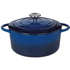 Küchenprofi Gietijzeren braadpan met deksel, blauw/binnenkant zwart, 24 cm, stoofpan, braadpan, Dutch Oven, broodbakpan, geëmailleerd, voor alle warmtebronnen (incl. inductie), voor stoven, bakken,