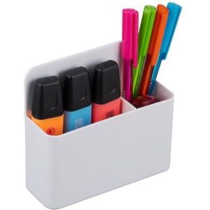 Relaxdays pennenbak set van 2, magnetisch, plastic pennenhouder, HxBxD: 11,5 x 12,5 x 4 cm, bakje voor magneetbord, wit
