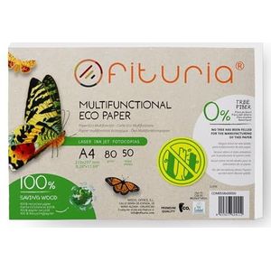 Ofituria gerecycled papier, A4, 80 g, 50 vellen van 100% gerecycled papier, verpakking van gerecycled papier, DIN A4 natuur, geschikt voor laser- en inkjetprinters, Ofituria (50 vellen)