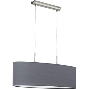 EGLO hanglamp PASTERI, 2 lichtbronnen textiel pendelarmatuur, ovalen hanglamp van staal en stof, kleur: nikkel mat, grijs, fitting: E27, L: 75 cm