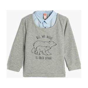 Koton Babyboy's Shirt Neck Long Sleeve Animal Printed Sweatshirt, grijs (023), 12-18 maanden