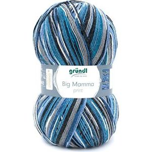 Gründl 2612-48 Big Mamma print wol, acryl, jeans-azuur-hemelsblauw-steengrijs-marine-wit, 30 x 17 x 14 cm, 400 g